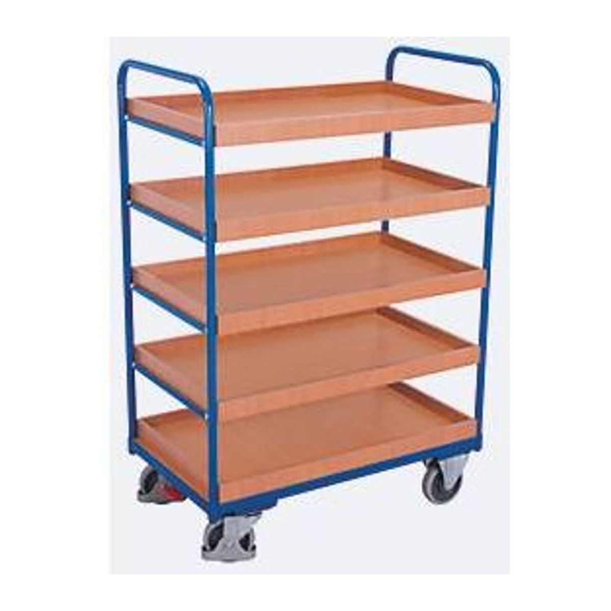 VARIOfit Etagenwagen mit 5 Ladeflächen aus Stahl und Holzwerkstoff in Enzianblau und Buche-Dekor, B/T: 116,5 x 75,5 cm - Bild 3