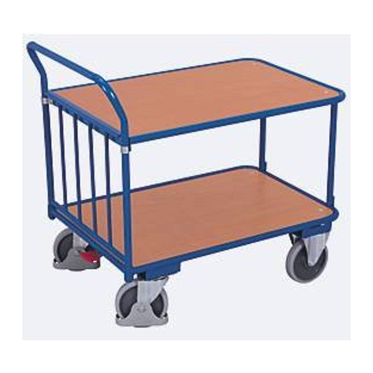VARIOfit Schiebebügelwagen als Tischwagen mit 2 Etagen aus Stahl und MDF-Platte, Blau/Buche-Dekor, B: 49,5 cm, T: 83 cm, H: 99 cm - Bild 3