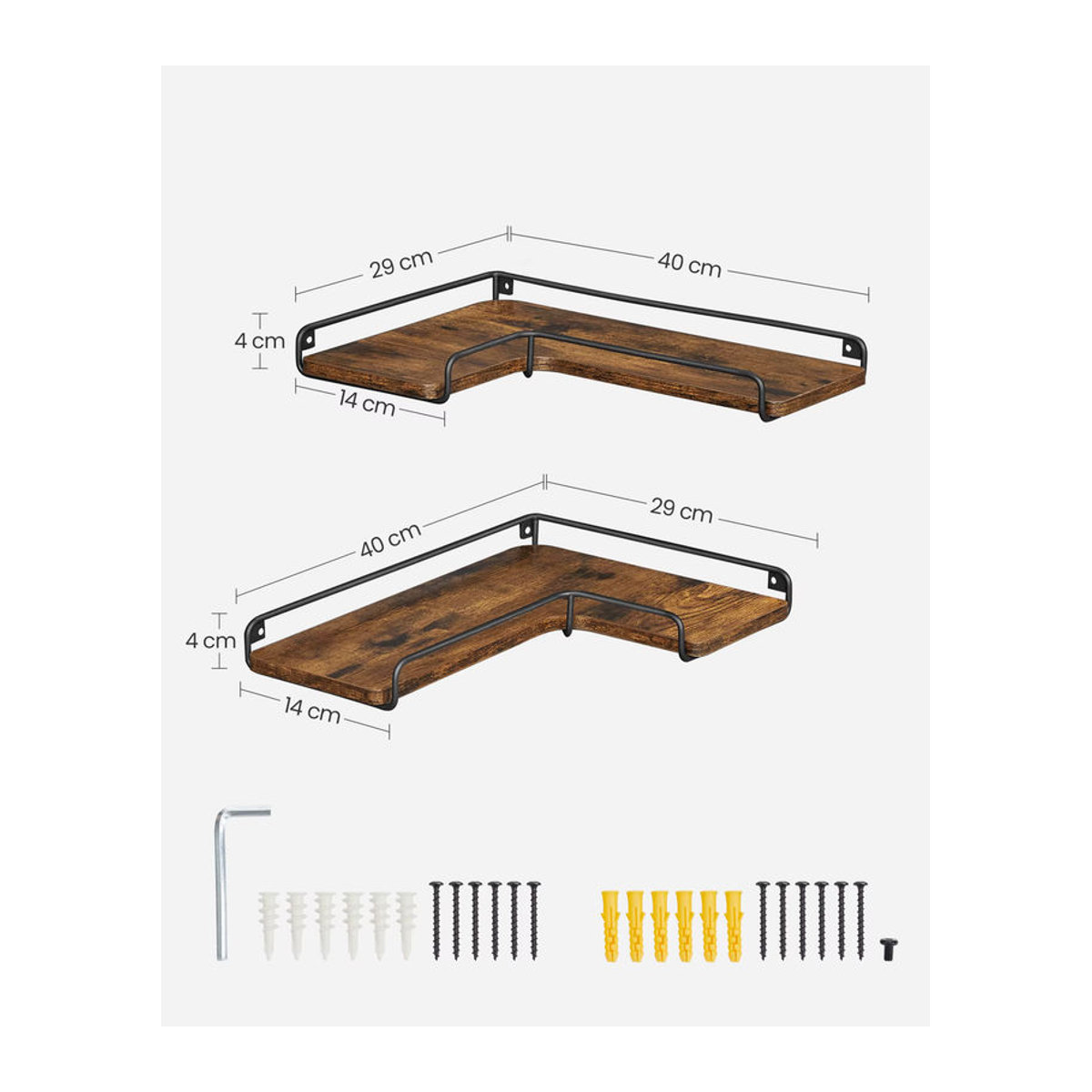 VASAGLE 2er Set L-förmiges Eckregal im Industrial-Design für die Wandmontage, Eiche Natur/Braun - Bild 4