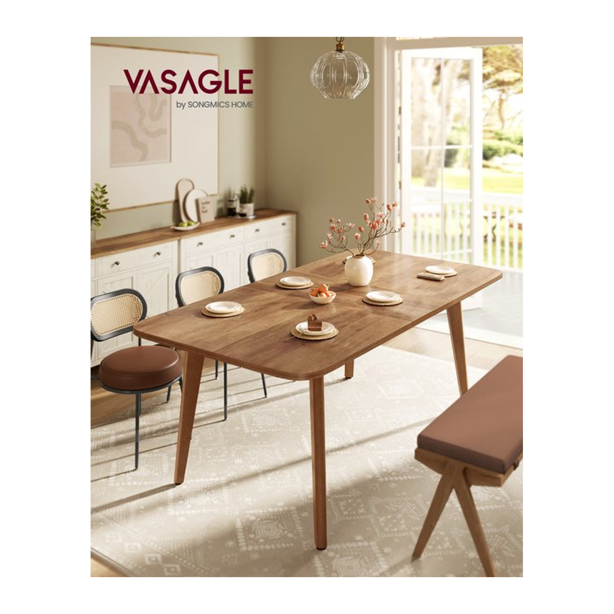 VASAGLE Ausziehtisch in skandinavischem Design, rechteckiger Esstisch aus Holz in Nussbaum Braun - Bild 1