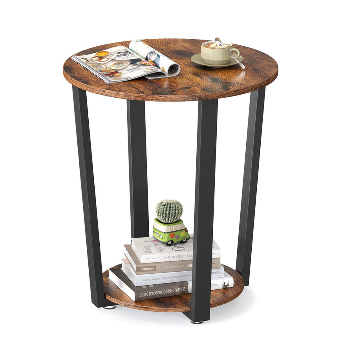 VASAGLE Beistelltisch rund im Industrial Design, Couchtisch mit Stahlgestell, Nussbaum/Schwarz, B/T/H: 50 x 50 x 57 cm - Bild 2