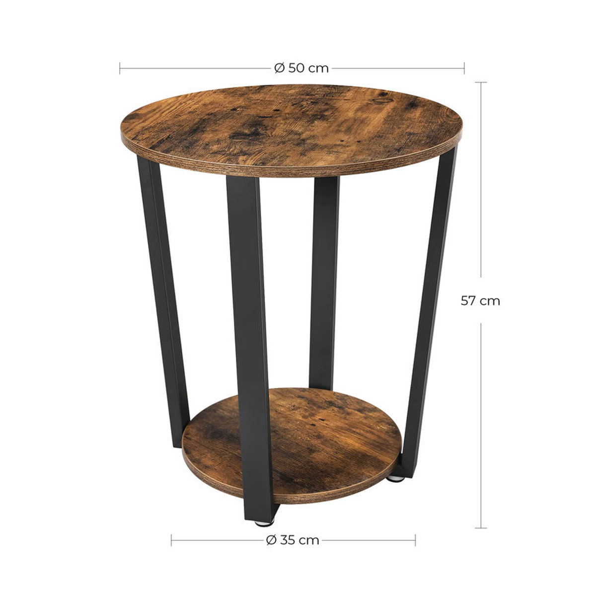 VASAGLE Beistelltisch rund im Industrial Design, Couchtisch mit Stahlgestell, Nussbaum/Schwarz, B/T/H: 50 x 50 x 57 cm - Bild 4
