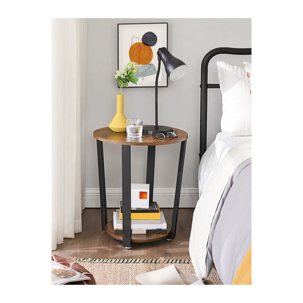 VASAGLE Beistelltisch rund im Industrial Design, Couchtisch mit Stahlgestell, Nussbaum/Schwarz, B/T/H: 50 x 50 x 57 cm - Bild 7