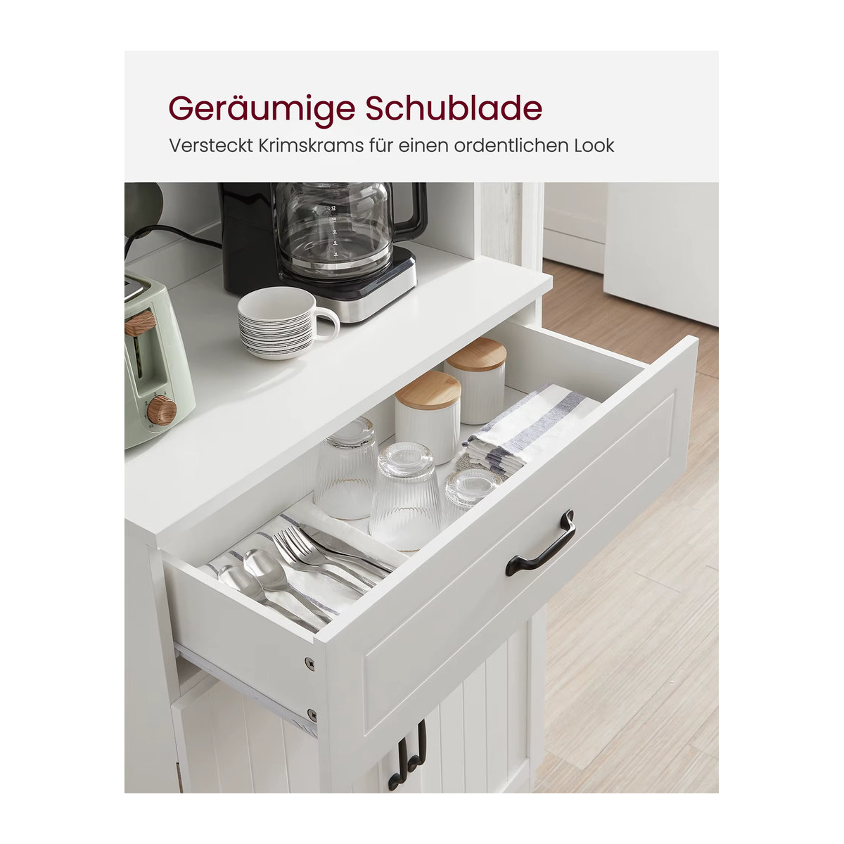 VASAGLE Buffet Mehrzweckschrank Sideboard in Weiß im Landhausstil mit Drehtüren und verstellbaren Einlegeböden - Bild 3