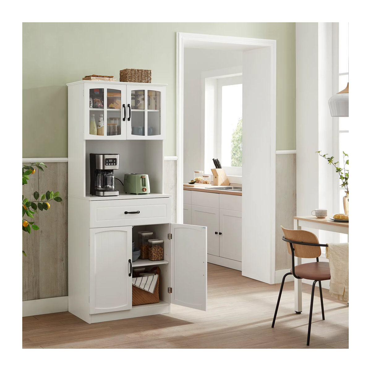 VASAGLE Buffet Mehrzweckschrank Sideboard in Weiß im Landhausstil mit Drehtüren und verstellbaren Einlegeböden - Bild 5