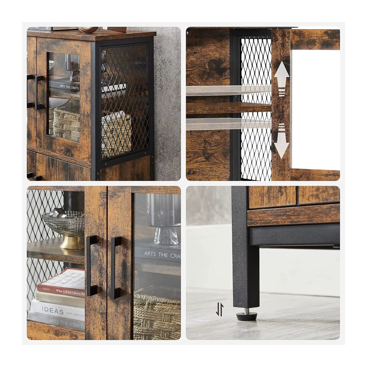 VASAGLE Highboard Küchenschrank in Nussbaum mit Stahlgestell und verstellbaren Ablagen im Industriestil, Höhe: 108 cm - Bild 4