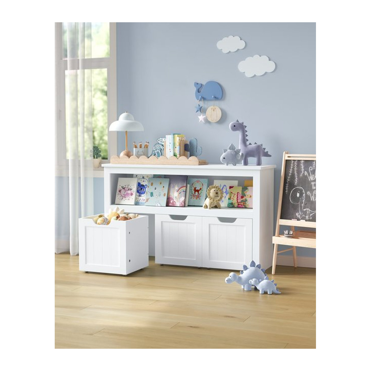 VASAGLE Kinderregal Spielzeugaufbewahrung in Weiß mit Rollen und minimalistischem Design aus MDF - Bild 1
