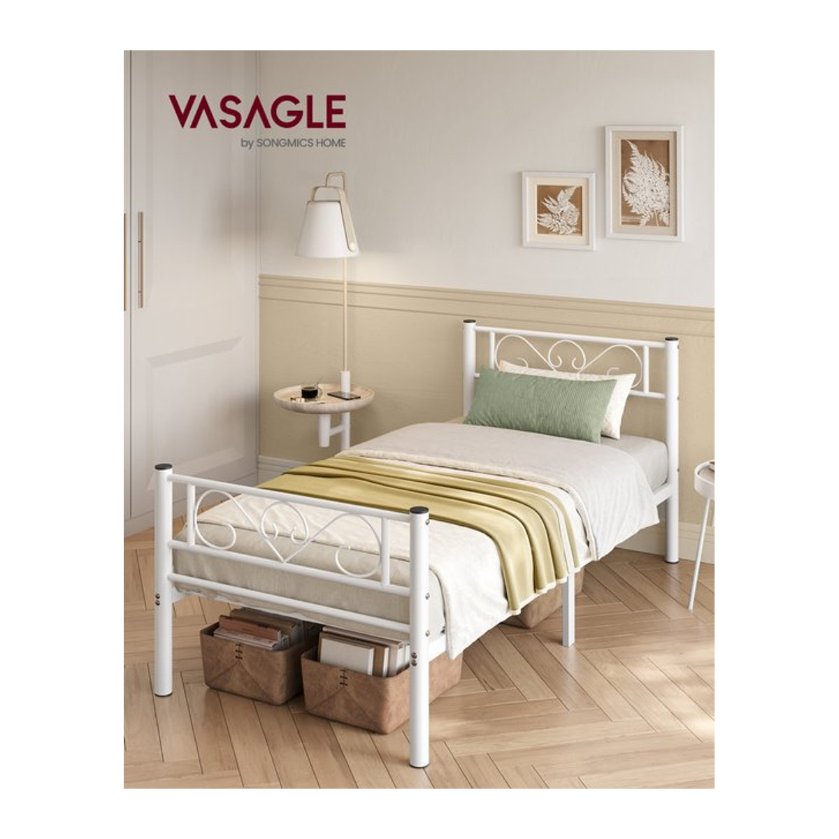 VASAGLE Metallbett Klassisch in Weiß, Einzelbett B/T/H: 91,8 x 200 x 86,4 cm - Bild 1