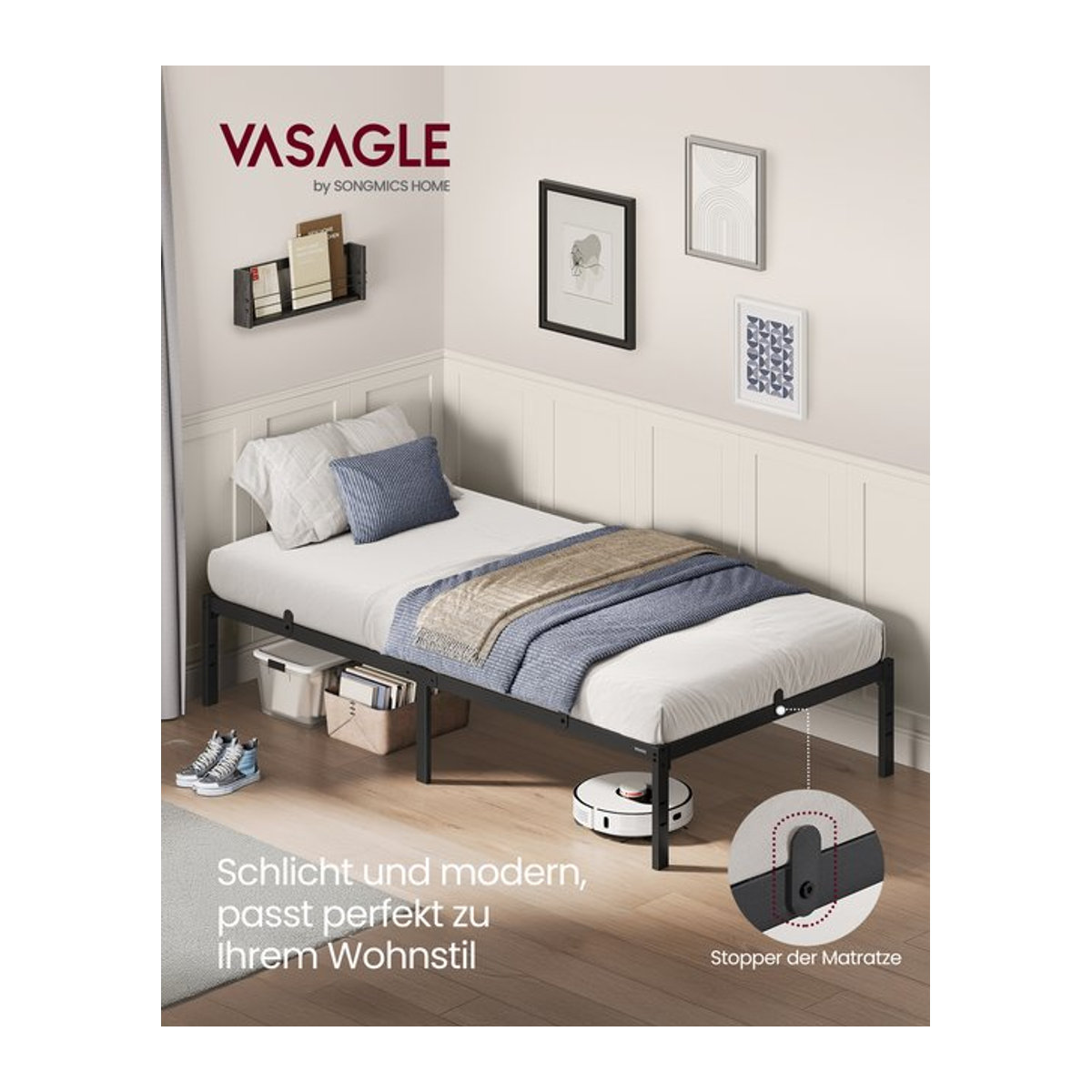 VASAGLE Metallbett Modern in Schwarz mit Stauraum unter dem Bett B/T/H: 200 x 160 x 160 cm - Bild 1