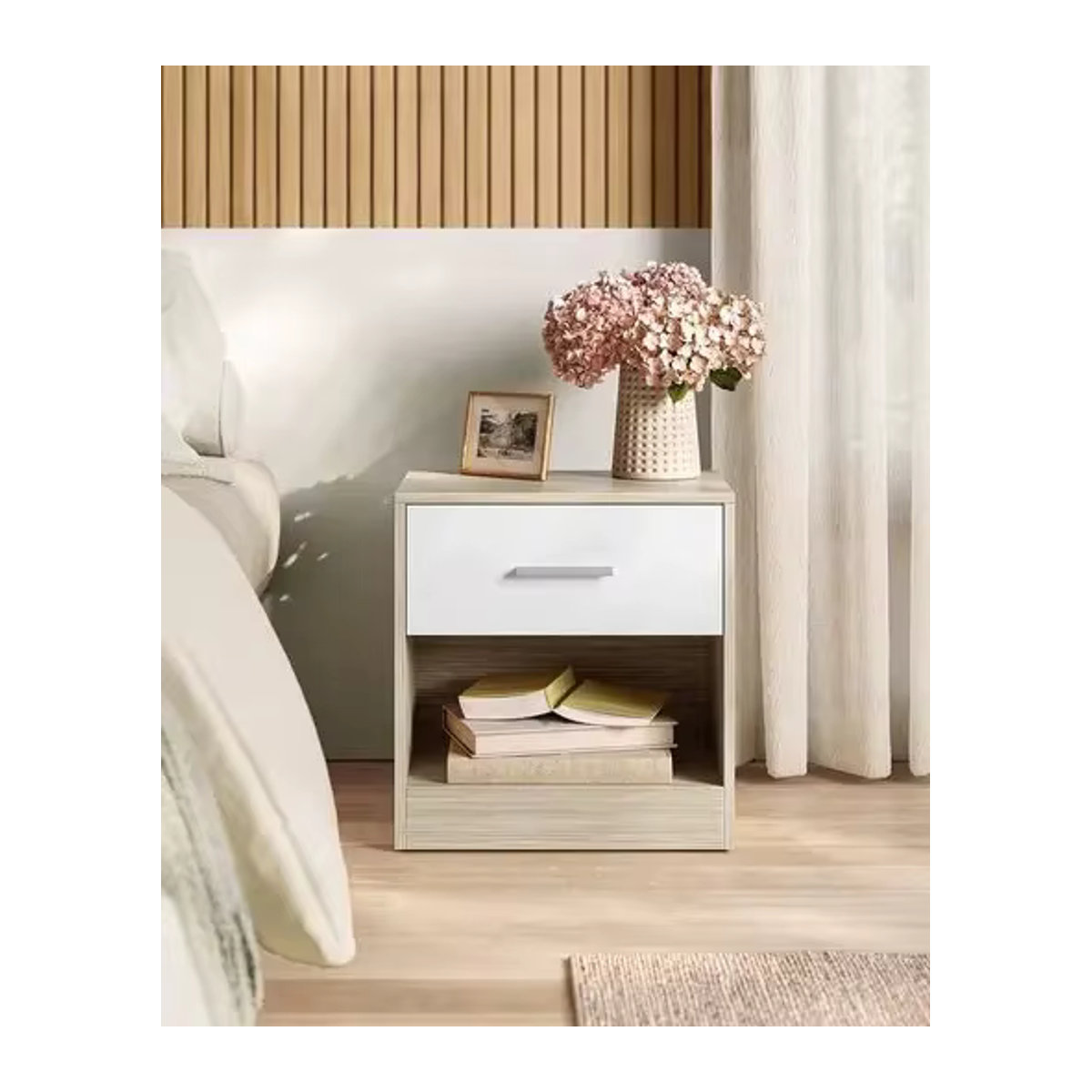 VASAGLE Nachttisch und Beistelltisch mit Schublade und offenem Fach in Naturbeige-Klassikweiß - Bild 1