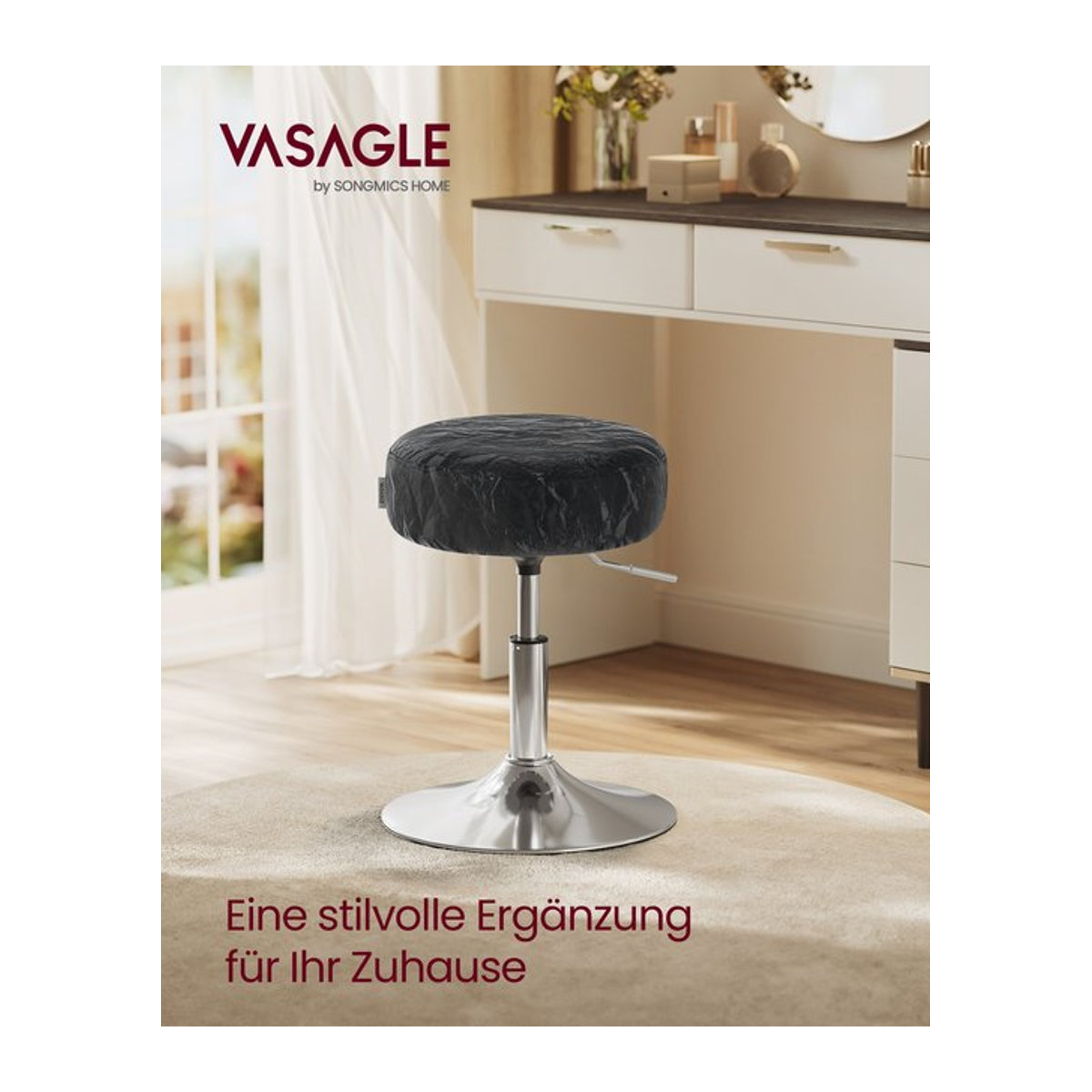 VASAGLE Schminkhocker modern, höhenverstellbarer Schminkstuhl und Barhocker mit 360 Grad Drehung und Polsterung aus PU, erhältlich in Cream oder Gray - Bild 1