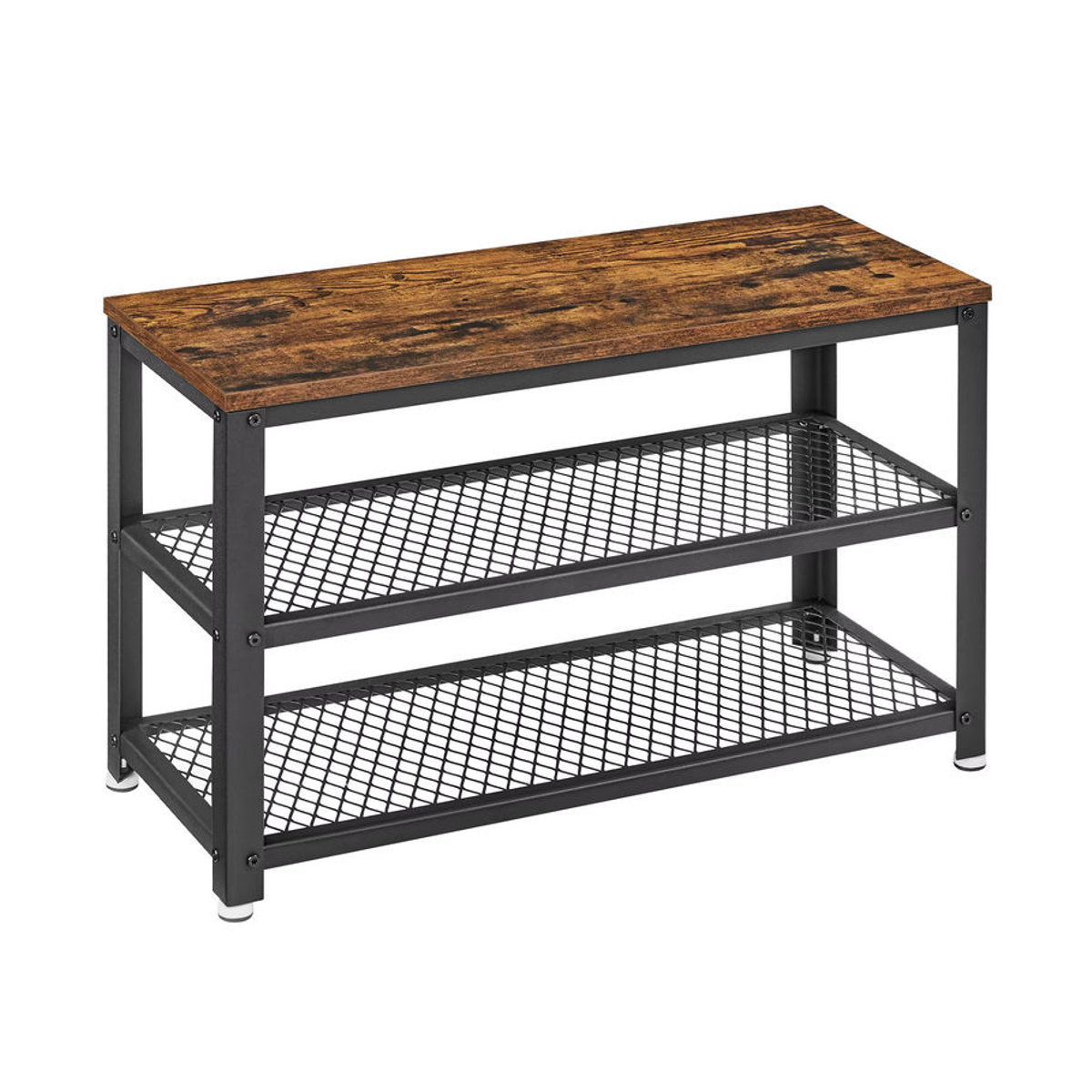 VASAGLE Schuhbank im Industrial Design mit 2 Gitterablagen aus Metall, B/T/H: 73 x 30 x 45 cm, Schwarz/Nussbaum - Bild 4