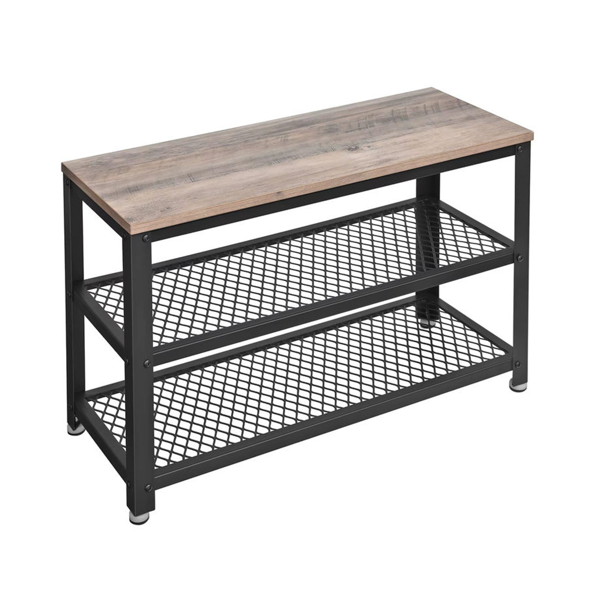 VASAGLE Schuhbank im Industrial Design mit 2 Gitterablagen aus Metall, B/T/H: 73 x 30 x 45 cm, Schwarz/Nussbaum - Bild 6
