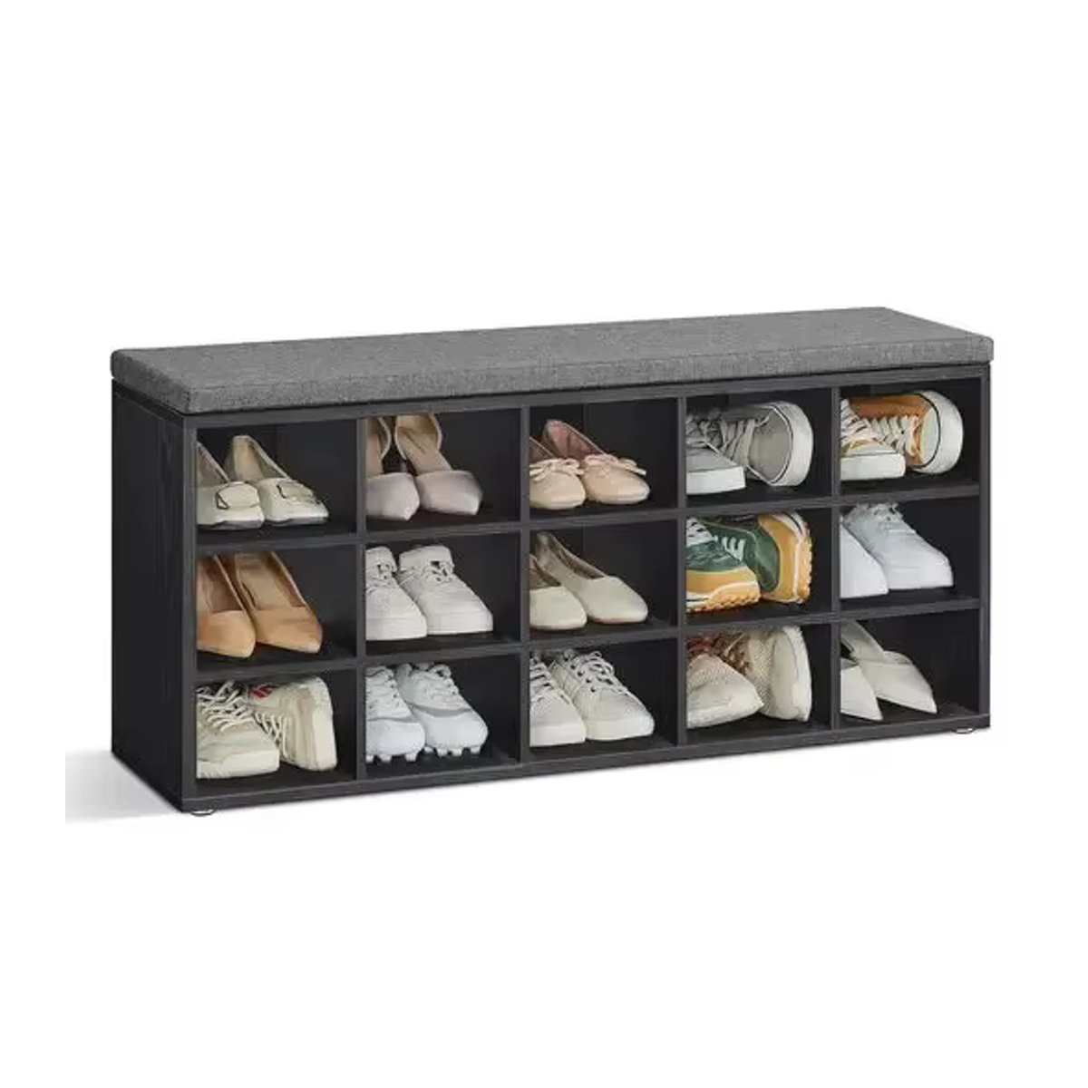 VASAGLE Schuhbank mit 15 Fächern in Schwarz, modernes Schuhregal aus Holzwerkstoff, B/T/H: 105 x 30 x 48 cm - Bild 6