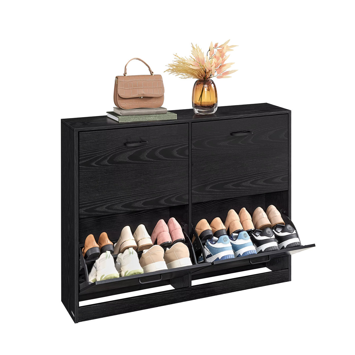 VASAGLE Schuhschrank mit 4 Klappen in Ebenholzschwarz, Schuhkipper mit verstellbaren Trennwänden für 16-28 Paar Schuhe, B/T/H: 105,5 x 82,7 x 82,7 cm - Bild 5