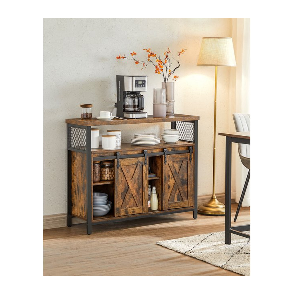 VASAGLE Sideboard in Schwarz mit 2 Schiebetüren und verstellbaren Ablagen, B/T/H: 100 x 33 x 80 cm - Bild 1