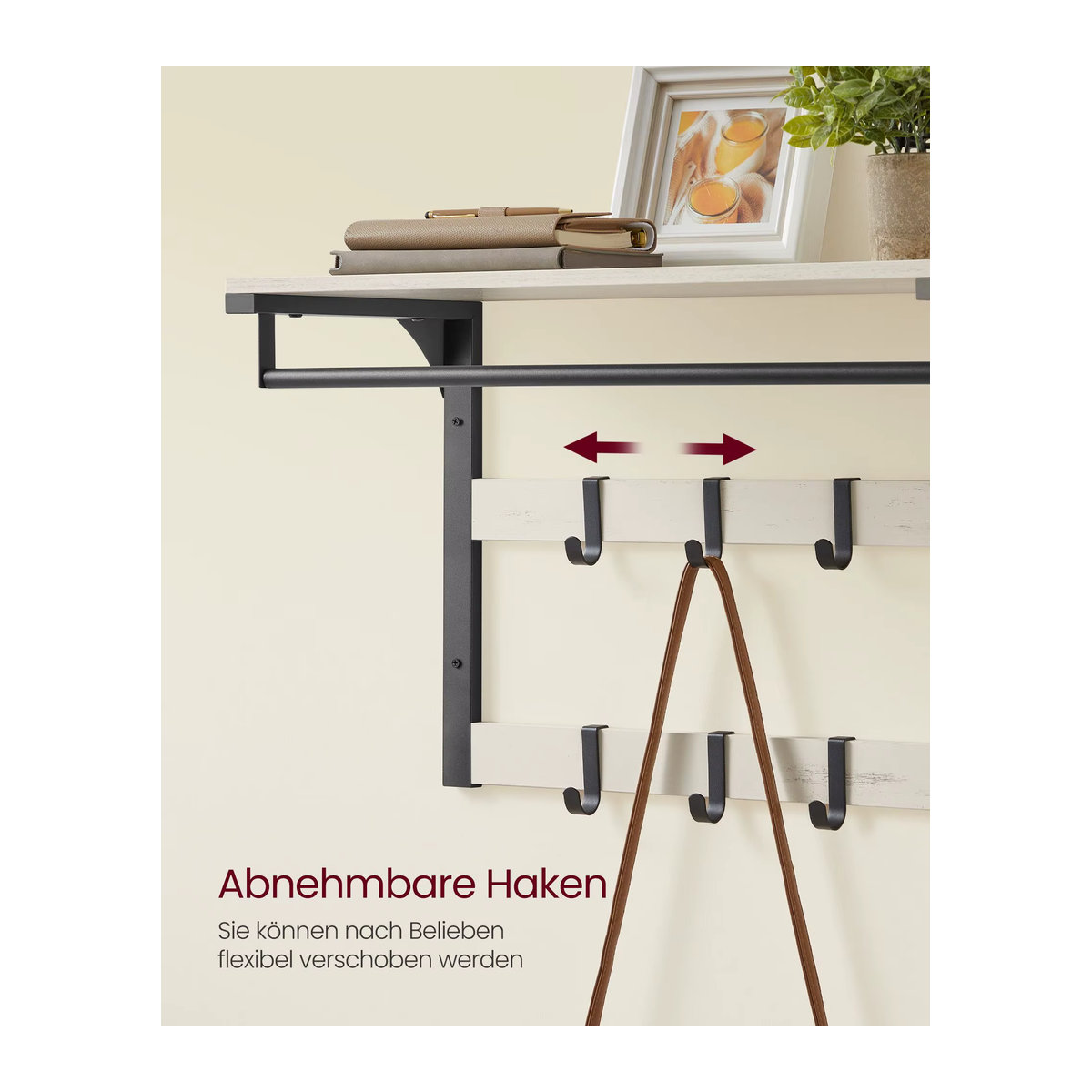 VASAGLE Wandgarderobe im Industrial Design mit Ablage und 10 abnehmbaren Haken in Schwarz oder Weiß - Bild 4