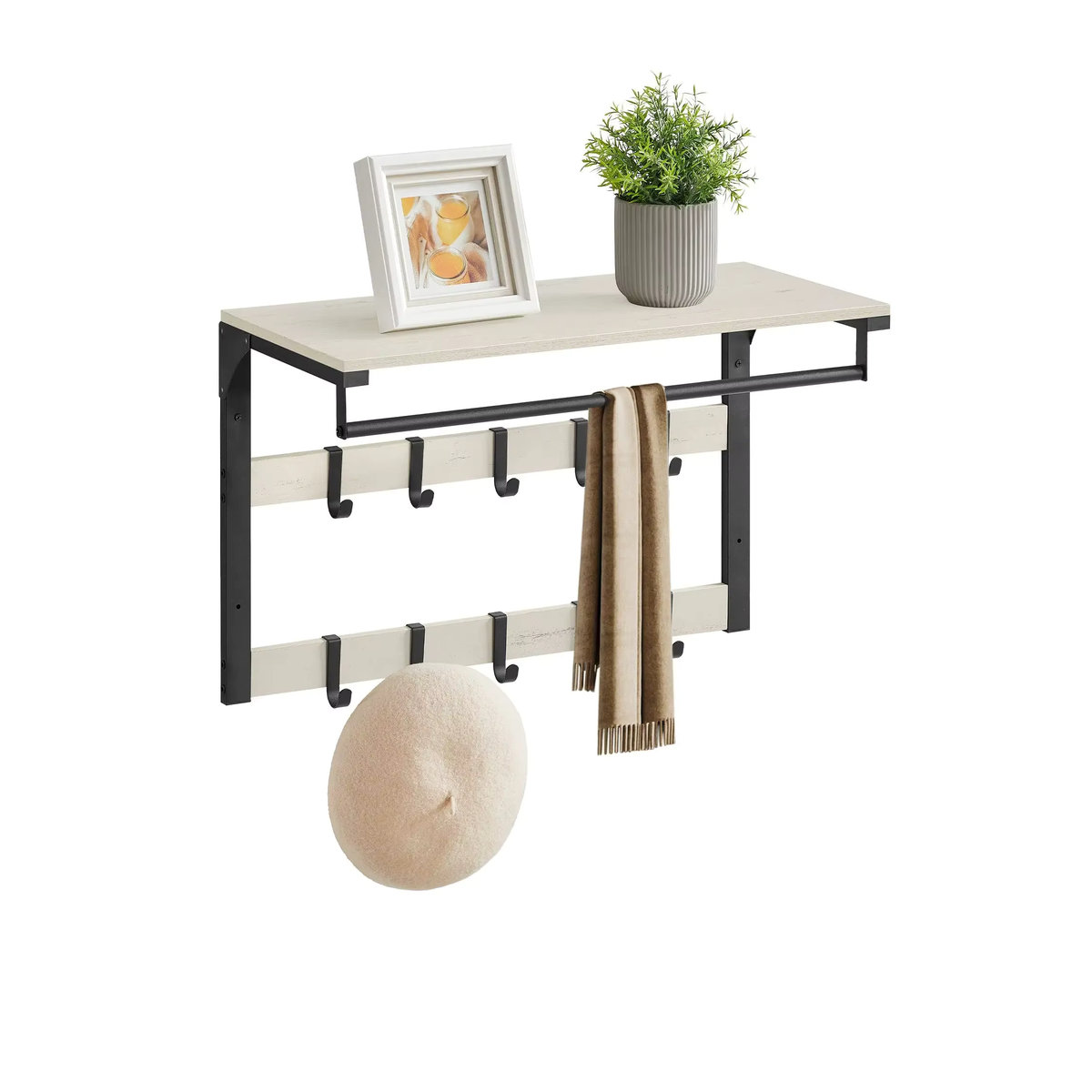 VASAGLE Wandgarderobe im Industrial Design mit Ablage und 10 abnehmbaren Haken in Schwarz oder Weiß - Bild 6