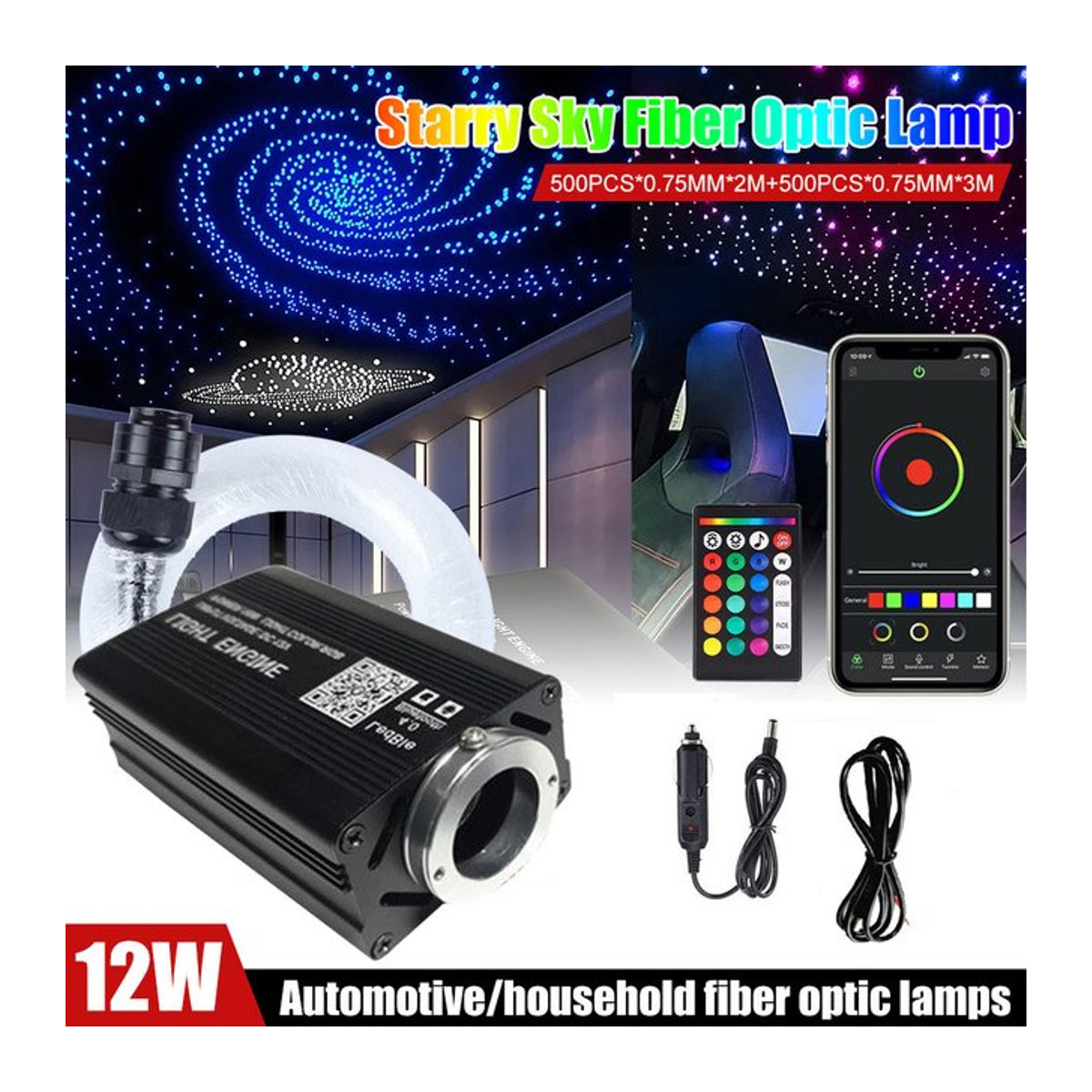 VASTFIRE 12W RGBW Sternenhimmel LED Glasfaser Deckenleuchte mit App-Steuerung für Auto und Home Decor in Bunt - Bild 1