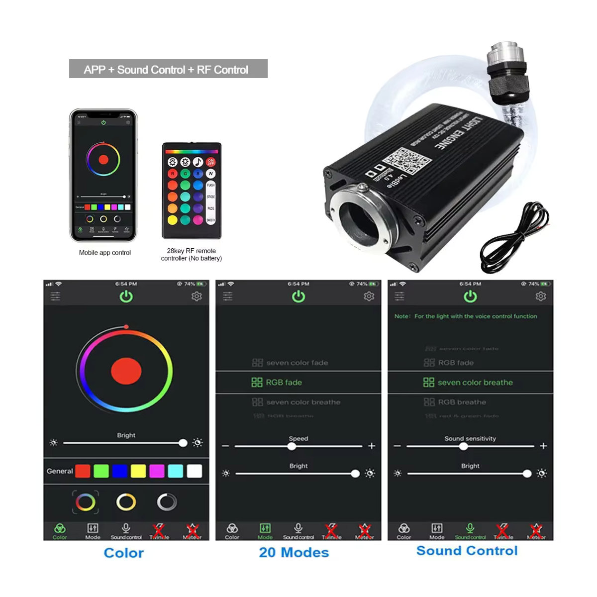 VASTFIRE 12W RGBW Sternenhimmel LED Glasfaser Deckenleuchte mit App-Steuerung für Auto und Home Decor in Bunt - Bild 3