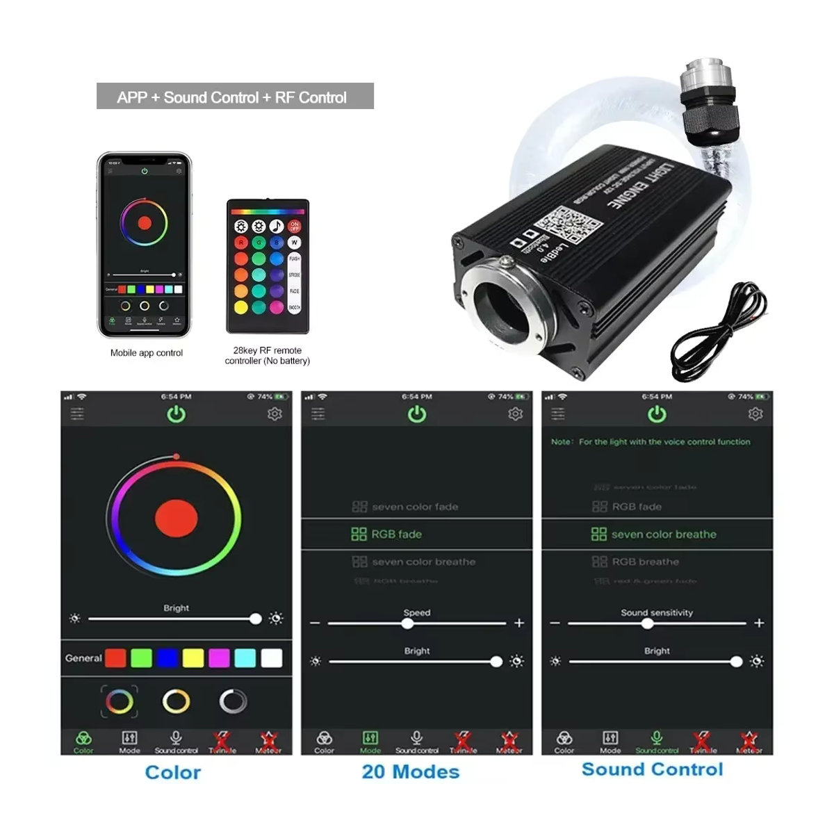 VASTFIRE Auto Sternenhimmel Licht mit Musiksteuerung und RGB-Faseroptik, 12 W, Bunt - Bild 3