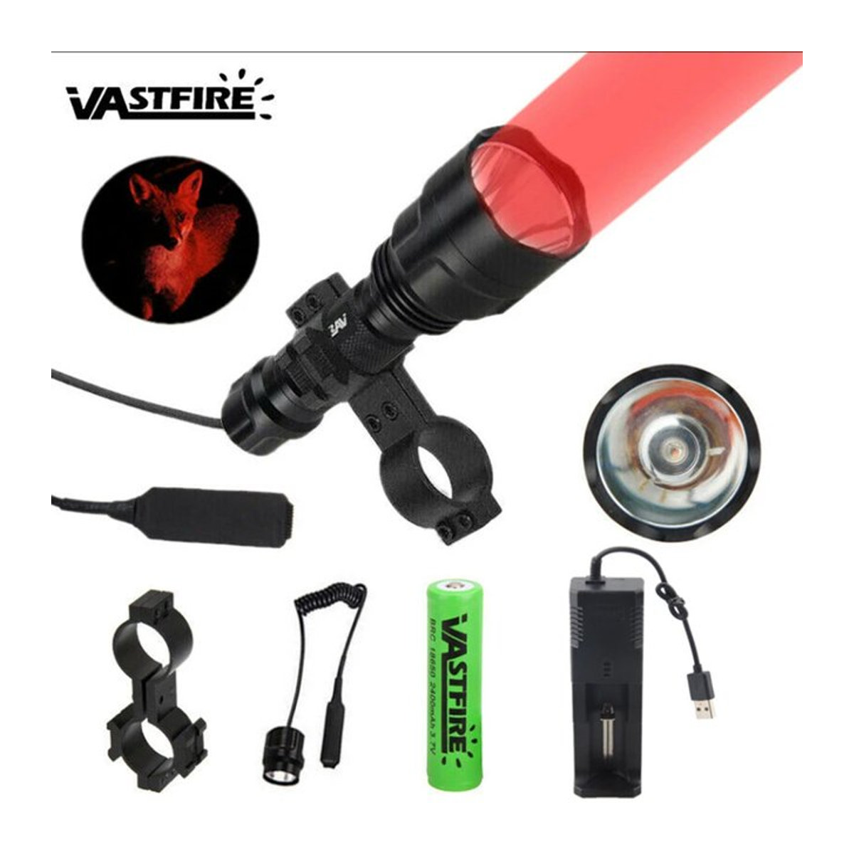 VASTFIRE LED taktische Jagdtaschenlampe mit Grün, Rot und Weiß, USB wiederaufladbar und wasserdicht - Bild 1