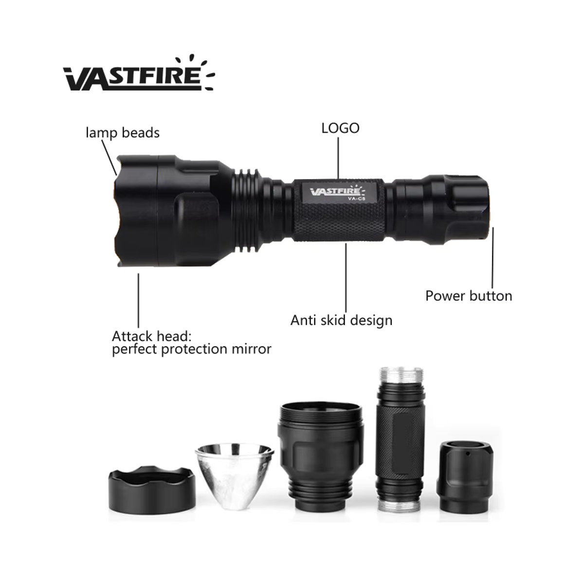 VASTFIRE LED taktische Jagdtaschenlampe mit Grün, Rot und Weiß, USB wiederaufladbar und wasserdicht - Bild 2