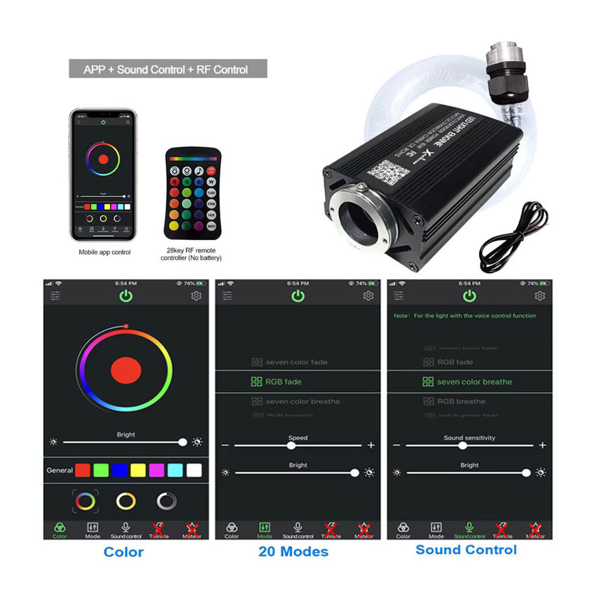 VASTFIRE RGB Sternenhimmel LED Glasfaser Atmosphäre Lampe mit Musiksteuerung für Auto und Home, 12W, Bunt - Bild 3