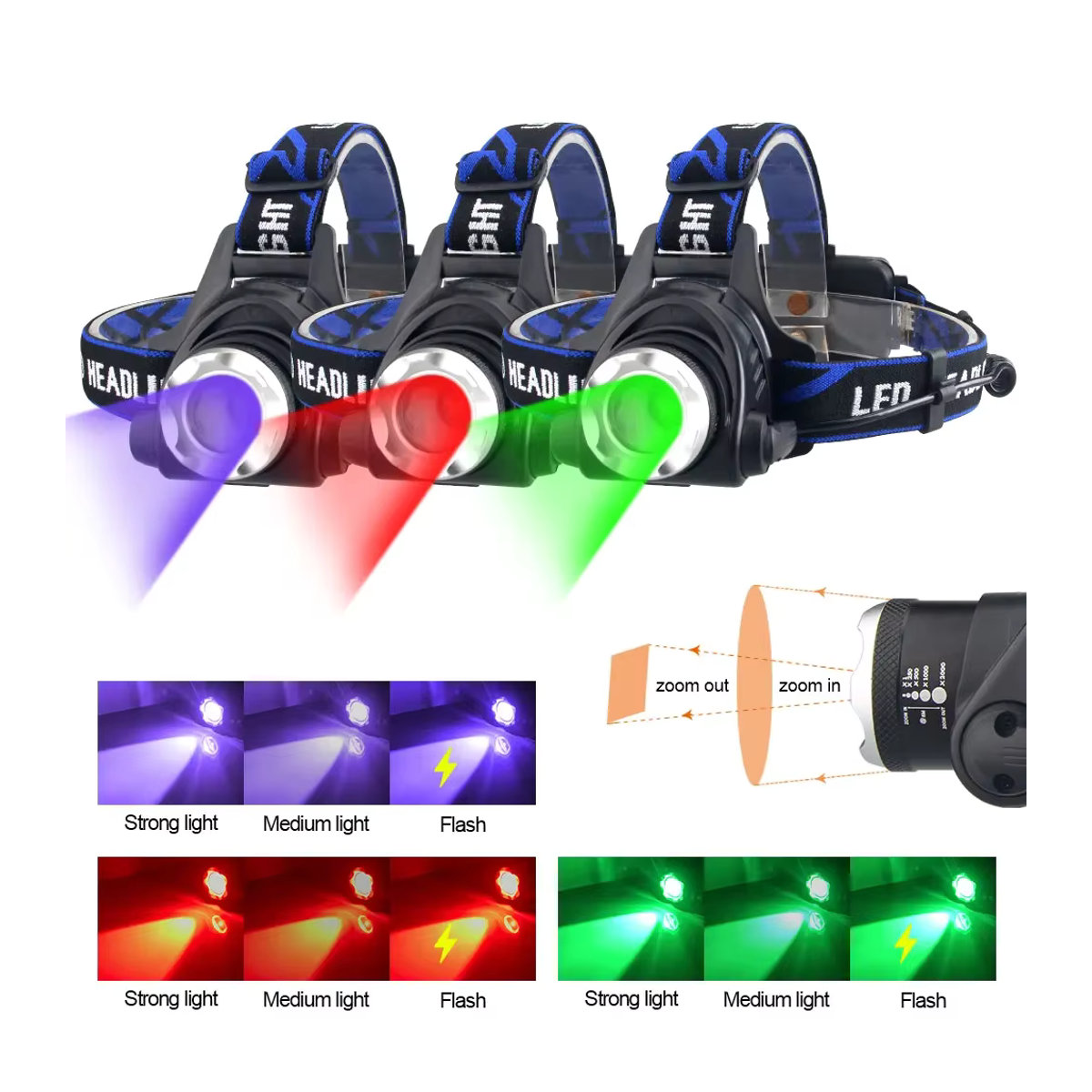VASTFIRE Taktische LED Taschenlampe mit XPG LED und Zoom sowie Rot- und Grünlicht für Outdoor, Camping, Jagd und Angeln - Bild 2