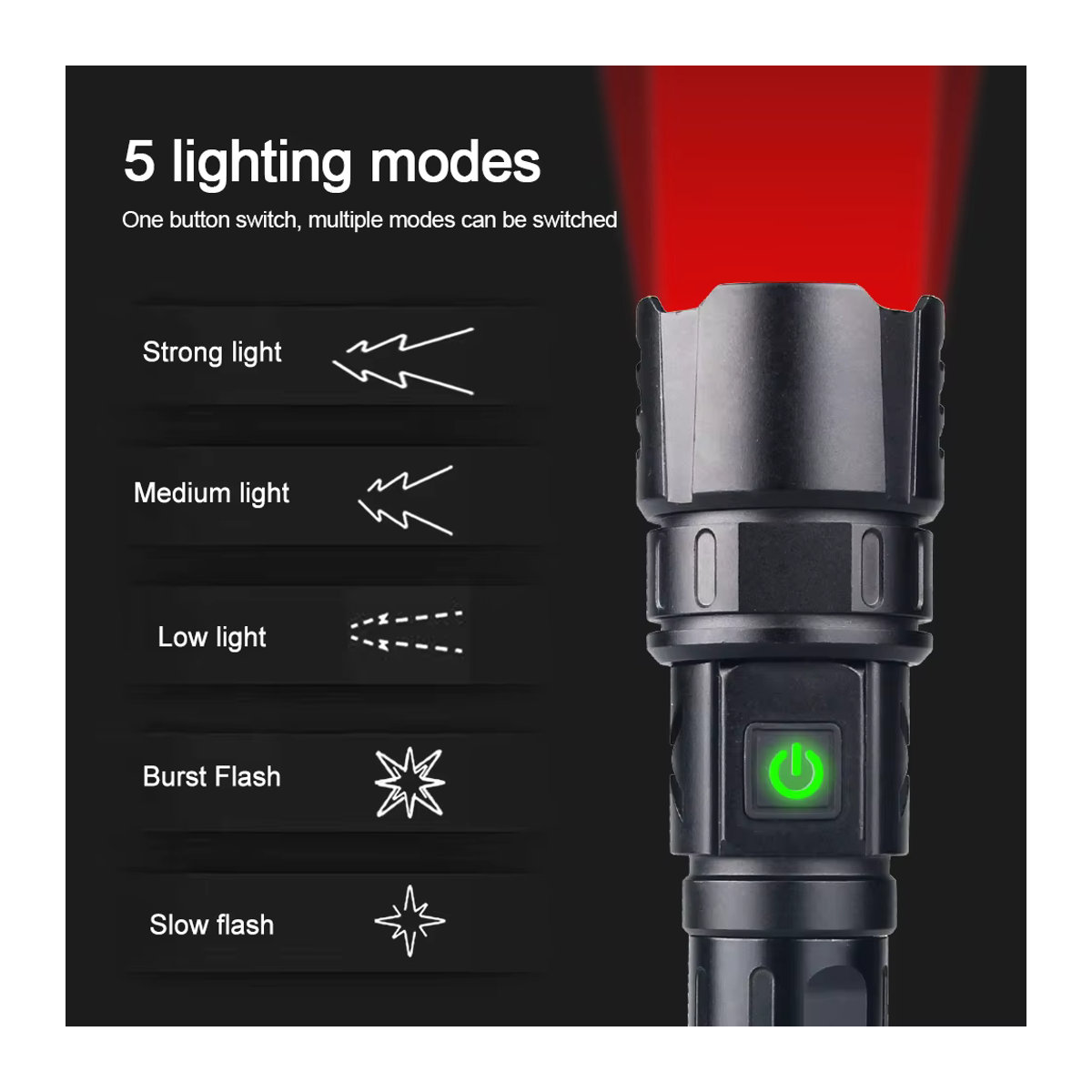 VASTFIRE Taktische LED-Taschenlampe mit Zoom und 5 Modi, Typ-C-Schnellladefunktion für Camping und Angeln - Bild 6