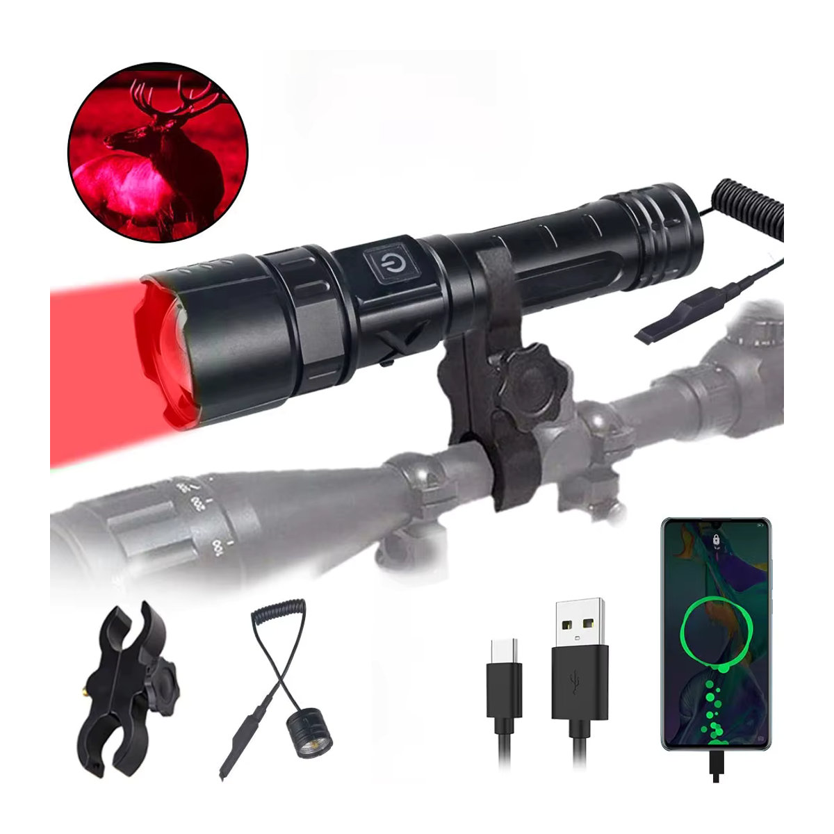 VASTFIRE Taktische LED-Taschenlampe mit Zoom und 5 Modi, Typ-C-Schnellladefunktion für Camping und Angeln - Bild 7