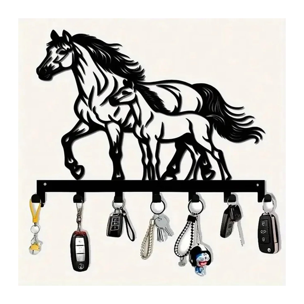 VaultKey Metall-Pferde-Wanddekoration in Schwarz mit 7 Haken als wandmontierter Organizer für den Eingangsbereich - Bild 1