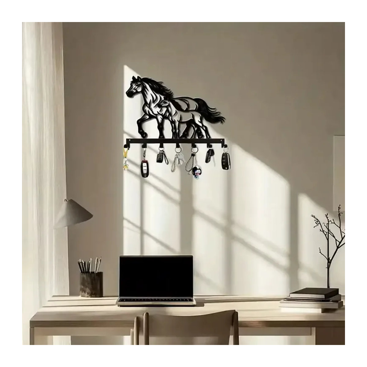 VaultKey Metall-Pferde-Wanddekoration in Schwarz mit 7 Haken als wandmontierter Organizer für den Eingangsbereich - Bild 4