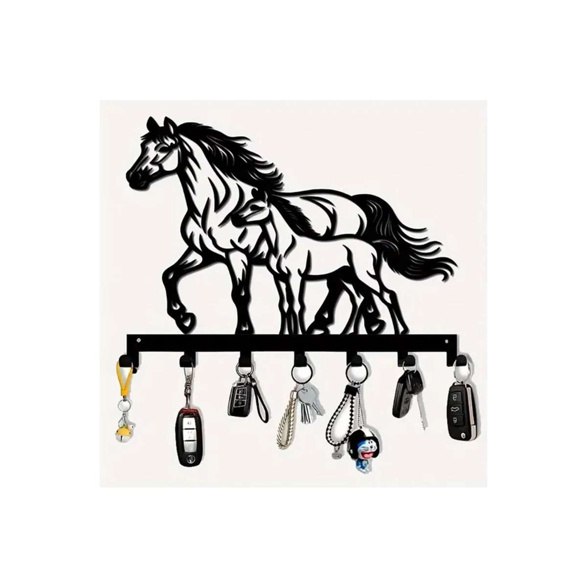 VaultKey Metall-Pferde-Wanddekoration in Schwarz mit 7 Haken als wandmontierter Organizer für den Eingangsbereich - Bild 6