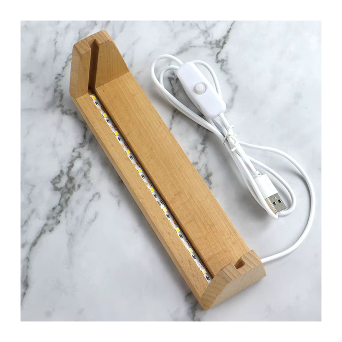 VCC LED Tischlampe als U-förmiger Fotorahmen aus Massivholz und transparentem Acryl in Natur und Transparent, minimalistisches Design für deine Schreibtischdekoration - Bild 1