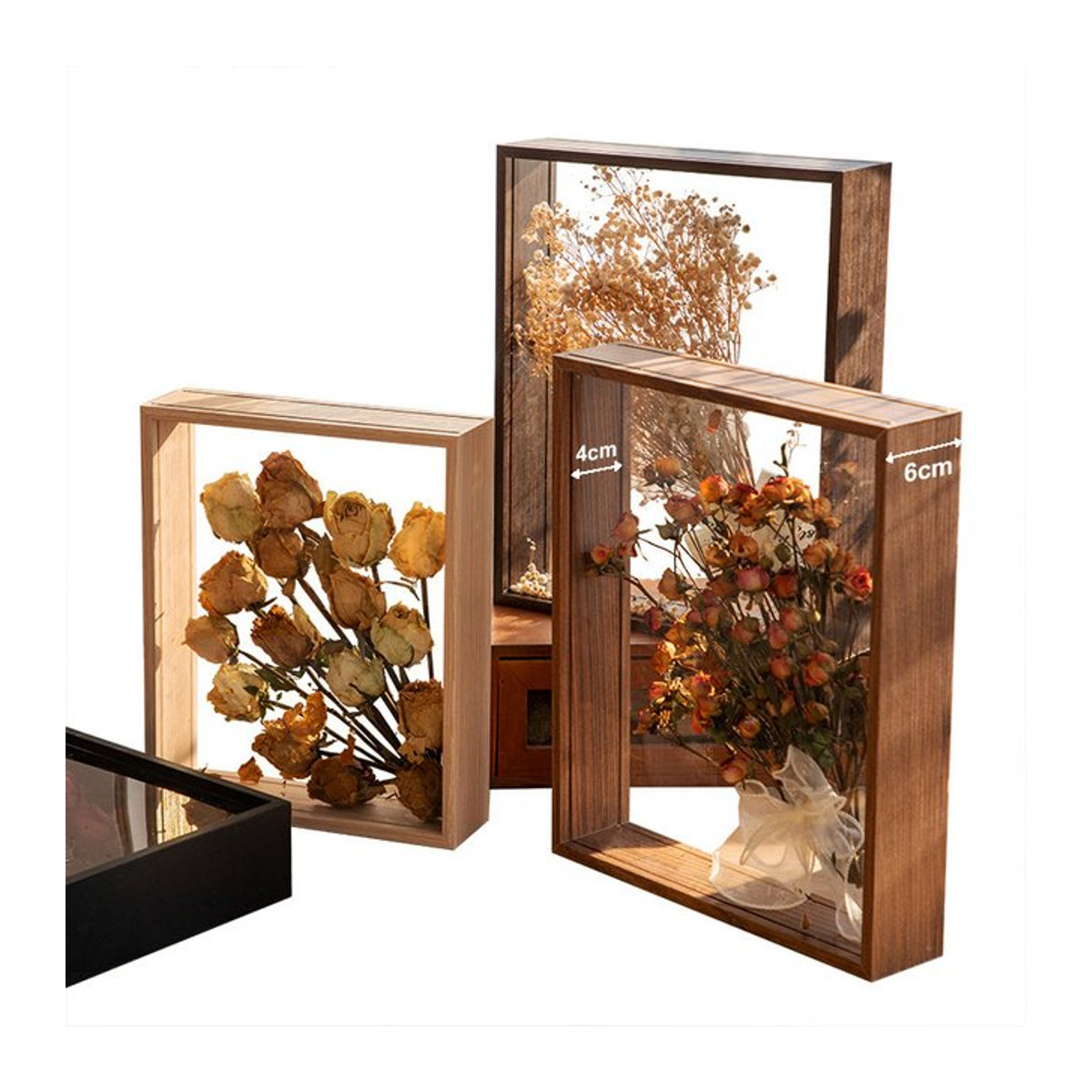 VCC Schattenbox-Rahmen aus Holz, transparenter 3D-Bilderrahmen für Blumenstrauß-Display und Erinnerungsstücke, B/H: 10 x 15 cm, Tiefe: 4 cm - Bild 1