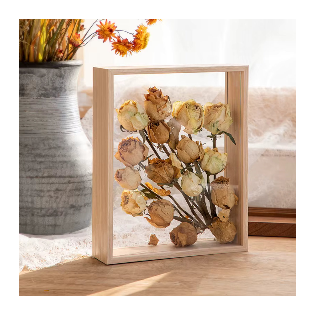 VCC Schattenbox-Rahmen aus Holz, transparenter 3D-Bilderrahmen für Blumenstrauß-Display und Erinnerungsstücke, B/H: 10 x 15 cm, Tiefe: 4 cm - Bild 4