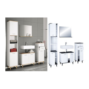 VCM 4-tlg. Badmöbelset Landhaus im minimalistischen Design in Weiß bestehend aus Unterschrank, Midischrank, Hochschrank und Spiegel