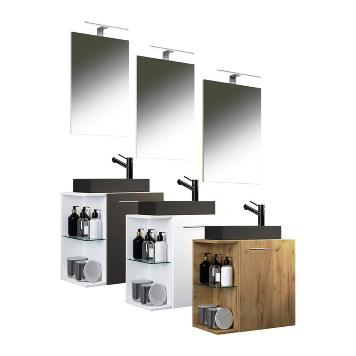 VCM Badezimmer Set Hausa SC-BL 3-teilig mit Waschtisch und Spiegel zur Wandmontage für das Gäste-WC - Bild 1