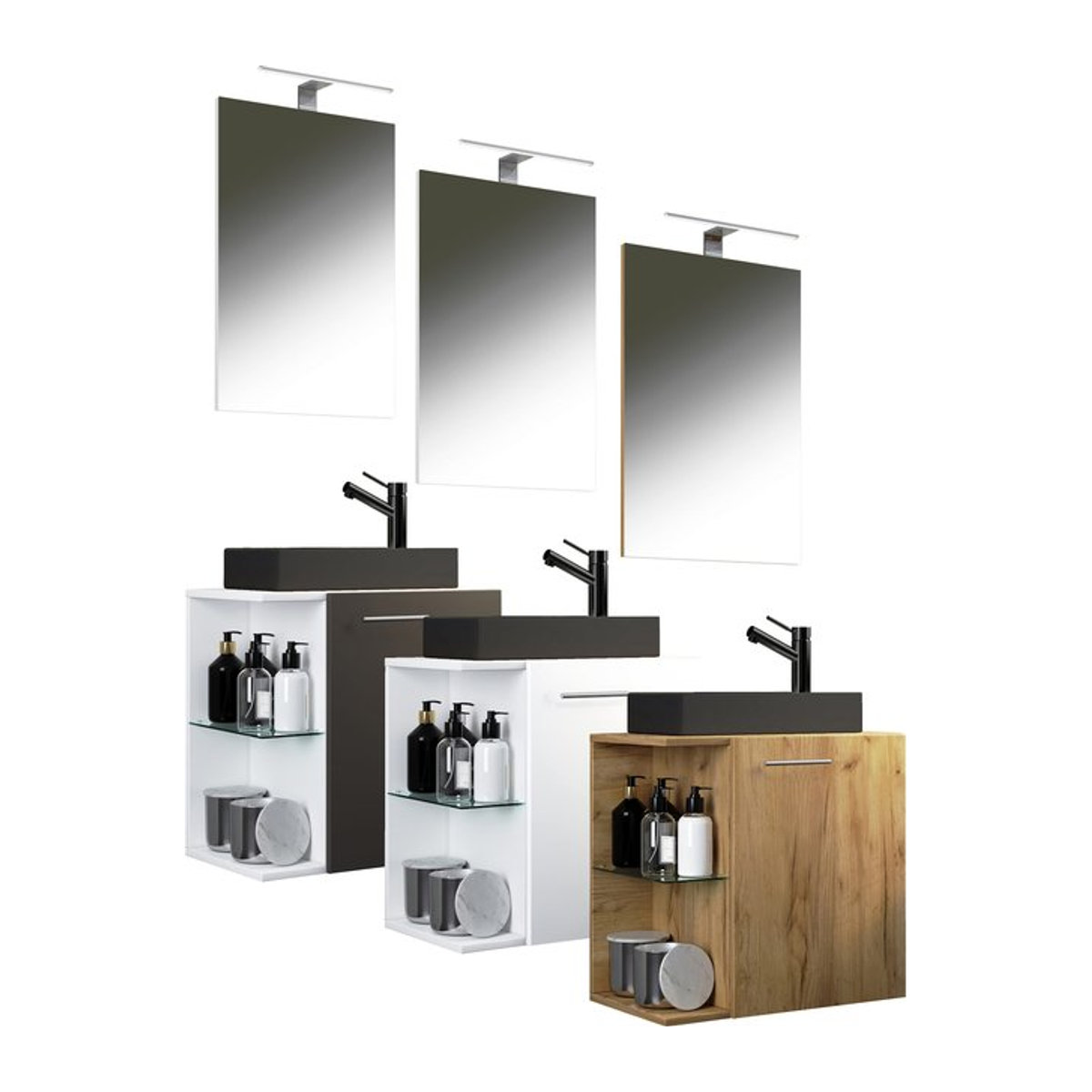 VCM Badezimmer Set Hausa SC-BL 3-teilig mit Waschtisch und Spiegel zur Wandmontage für das Gäste-WC - Bild 1