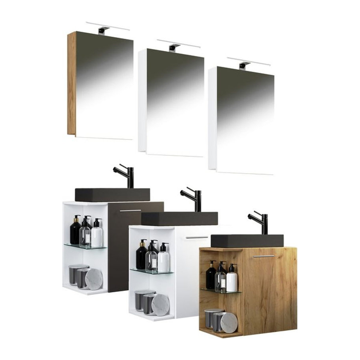 VCM Badezimmer Set Hausa SP-BL 3-teilig mit Waschtisch und Spiegel zur Wandmontage für das Gäste WC - Bild 1