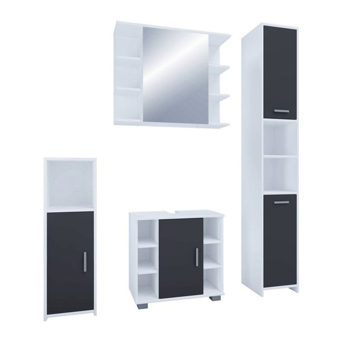 VCM Badmöbel-Set Zalo II in Weiß/Schwarz mit Unterschrank, Midischrank, Hochschrank und Spiegelschrank, B/H/T: 140 x 180 x 30 cm - Bild 2