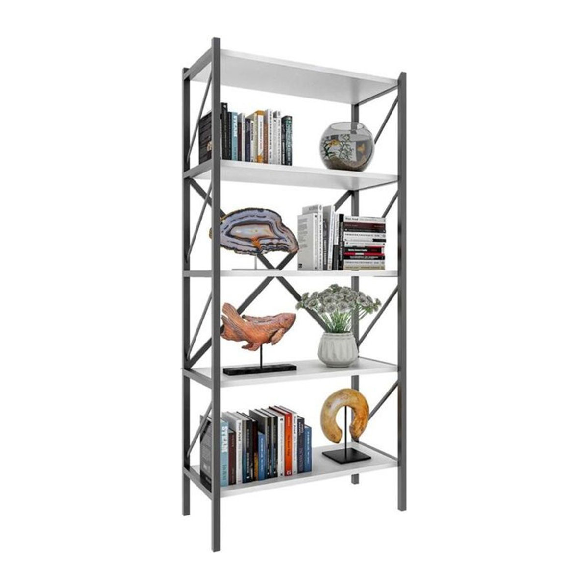 VCM Bücherregal Insasi aus Metall im Industrial Design, freistehend, Schwarz/Weiß, H x B x T: 160 x 66 x 34 cm - Bild 1