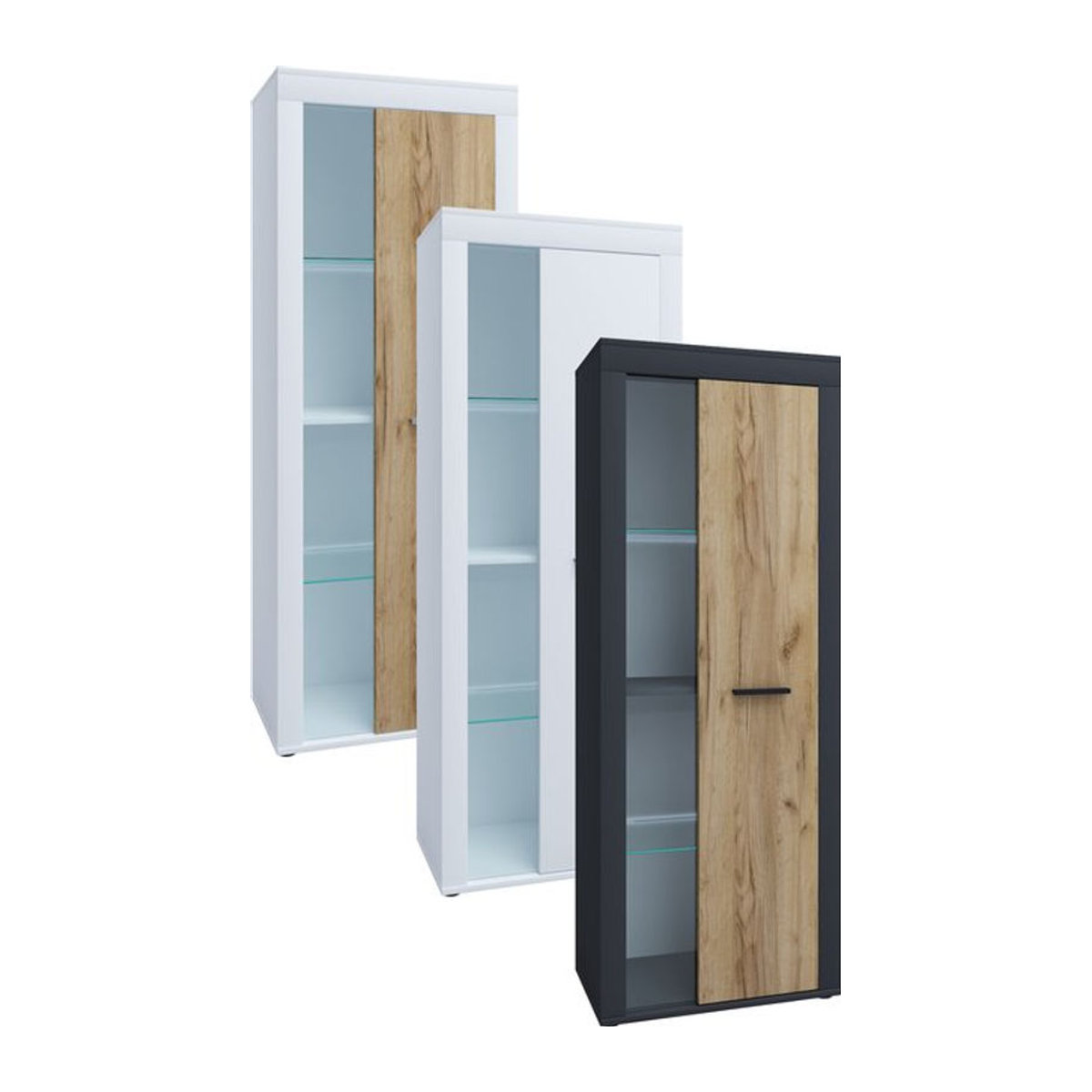 VCM Highboard Usilo aus Holz mit Glastür und Drehtüren, H x B x T: 159 x 60 x 35 cm - Bild 1