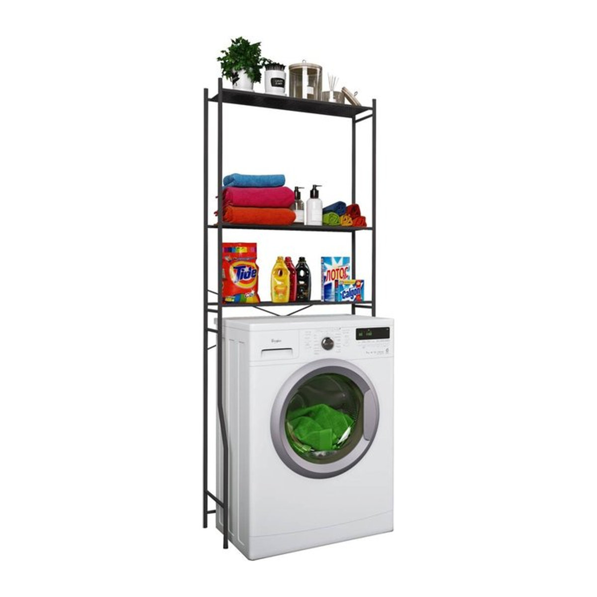 VCM Möbel Waschmaschinenschrank Tubas Badezimmerschrank aus Metall in Schwarz B/H/T: 64 x 160 x 25 cm - Bild 1