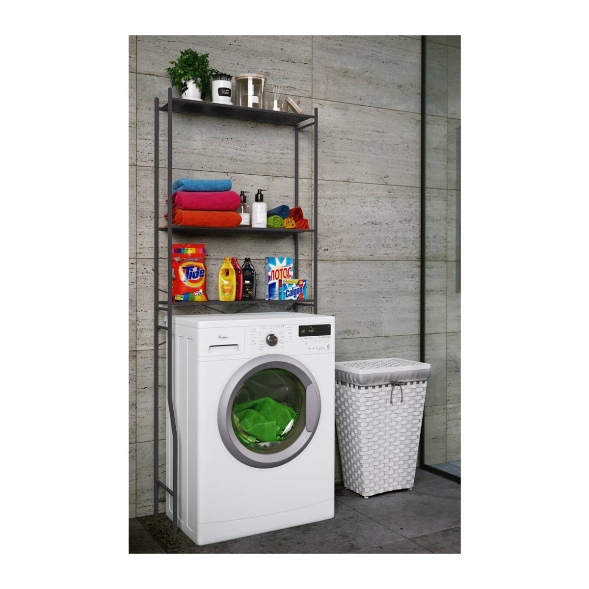 VCM Möbel Waschmaschinenschrank Tubas Badezimmerschrank aus Metall in Schwarz B/H/T: 64 x 160 x 25 cm - Bild 3