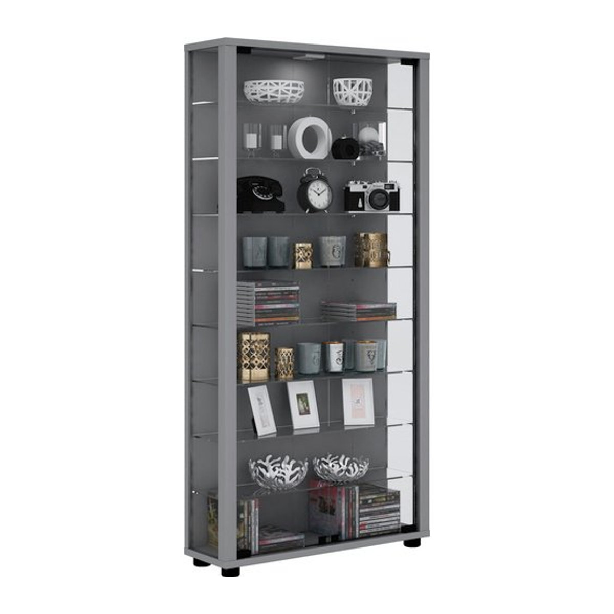 VCM Vitrinenschrank Lumo Maxi Modern in Silber und Grau aus Glas und Holzwerkstoff, B: 59 cm, H: 118 cm, T: 18 cm - Bild 1