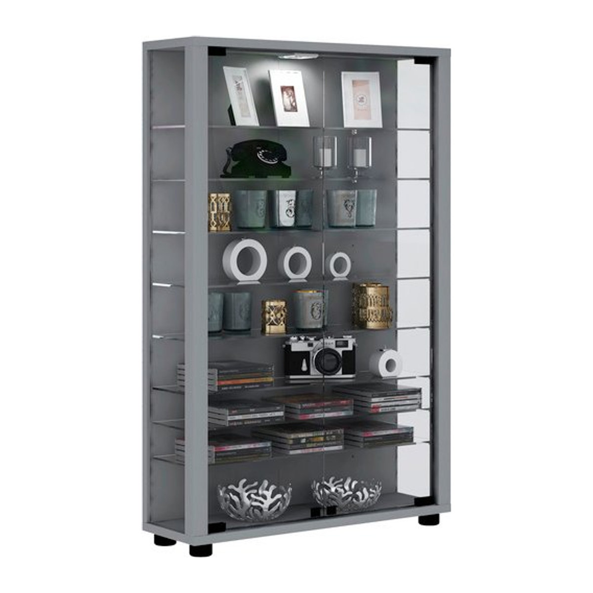 VCM Vitrinenschrank Lumo Mini in Silber aus Glas und Holzwerkstoff, B: 59 cm, H: 90 cm, T: 18 cm - Bild 1