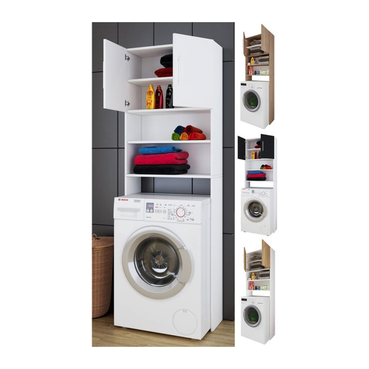 VCM Waschmaschinenschrank Jutas als Überbauschrank mit Drehtüren, Weiß, B/T/H: 64 x 20 x 185 cm - Bild 1