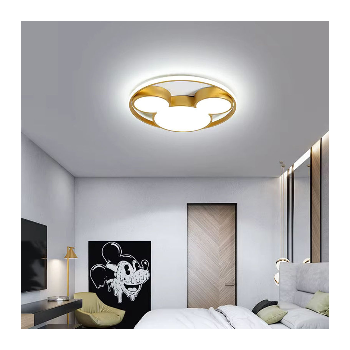 Vecli LED Deckenlampe Mickey Mouse Cartoon Design in Schwarz und Gold, 34W moderne Leuchte für Kinderzimmer und Wohnzimmer - Bild 2